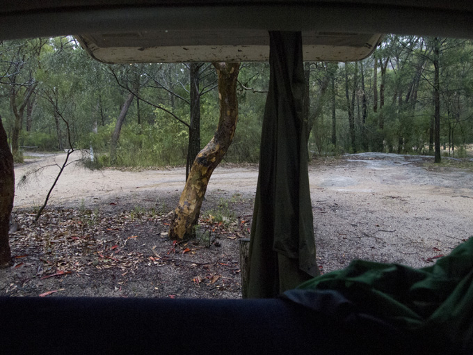 Girraween in the rain - Rear view from the Tarago