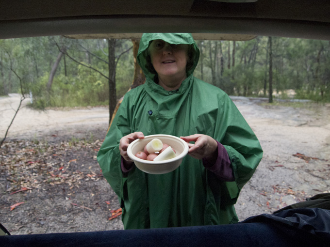 Vicky prepares the spuds and leeks