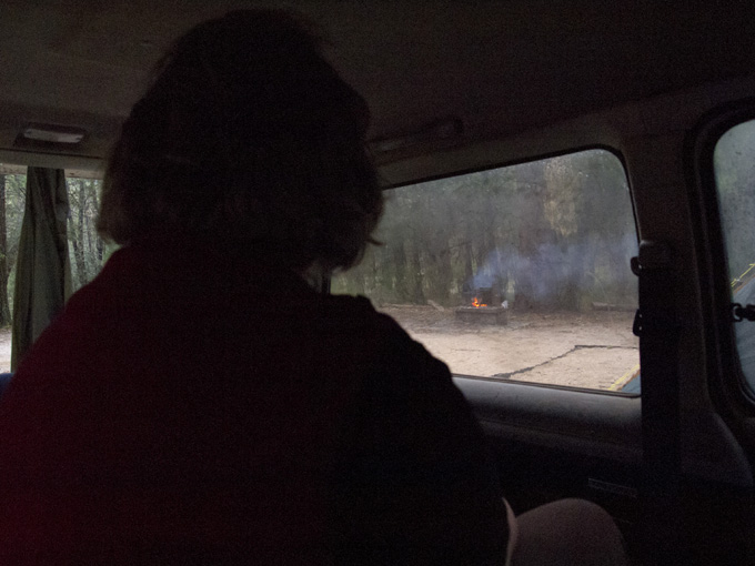 Watching the cooking from the driest space - the car