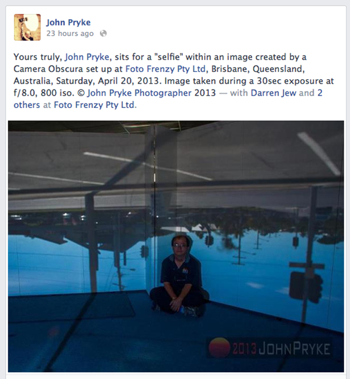 John Pryke does a 'Selfie' in the camera obscura