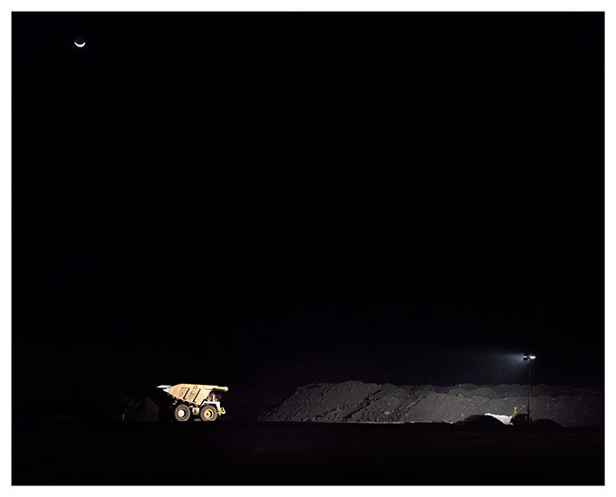 From the 'Extraction' series Coal mining in the Central Queensland region is a 24-hour operation.  Night shift in a Bowen Basin coal mine near Mooranbah (Poitrel).
