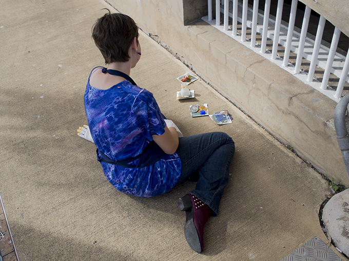 Exposing some miniature cyanotypes in fading light