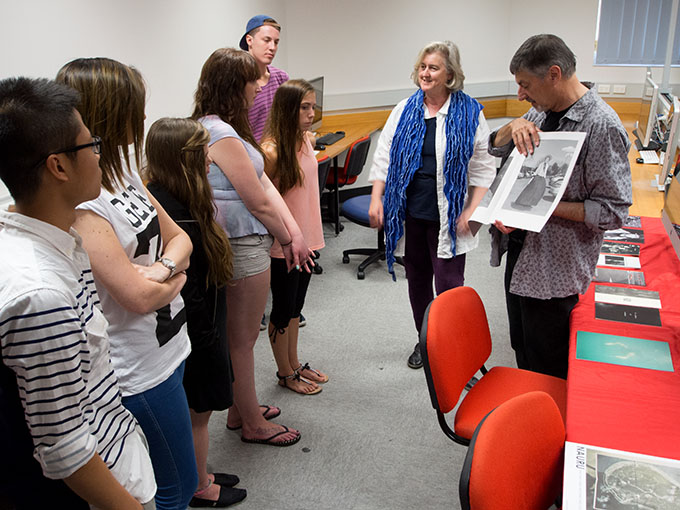 Victoria Cooper and Doug Spowart talking about photobooks....PHOTO: Heather Faulkner