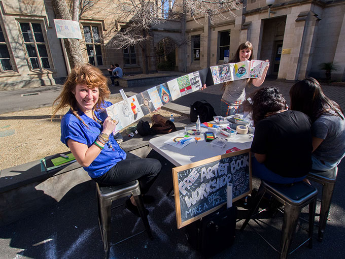 Michele Grimston and Laine Stewart and their Free Artist's Book activity
