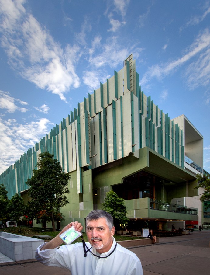 Doug Spowart at the SLQ with his Security pass