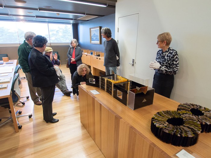 State Librarian, Janette Wright views a tunnel book by Wim de voss
