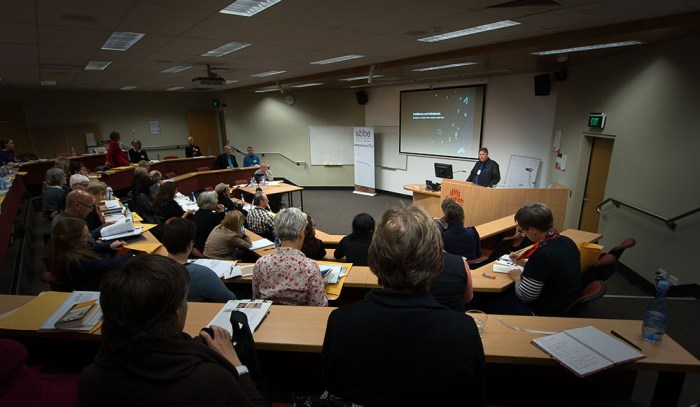Tim Mosely presents in the lecture room