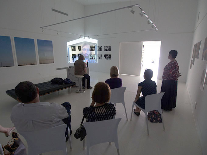 Thomas Oliver giving his floortalk by Skype