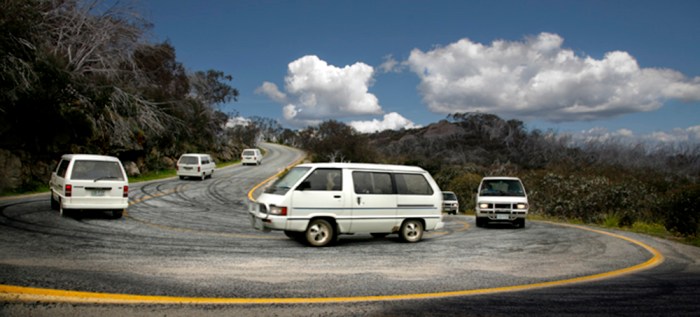 Negotiating a hairpin bend at Mt Buffalo, Victoria