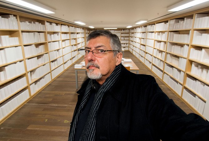Portrait of the author in Wilfredo Prieto's 'Untitled' (White Library) at MONA 