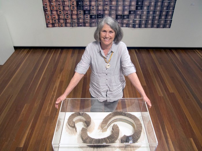 Denise Vanderlugt with her highly commended bookwork I used to wrap rainbows