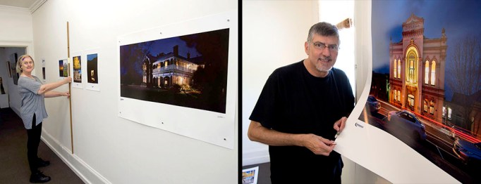 Hanging the Nocturne Armidale exhibition