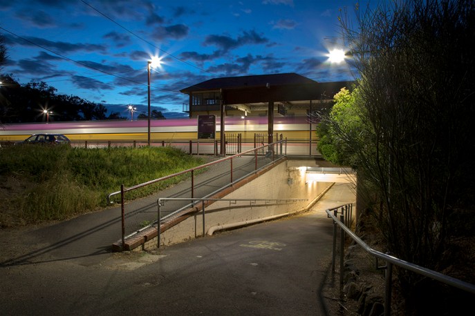 The 9.35pm to Melbourne leaves the Castlemaine Station...