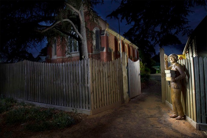 The Chewton Community & Senior Citizens Centre. At the gate is an amazing life-sized sculpture of Alice Dennis by sculptor Richard Yates.