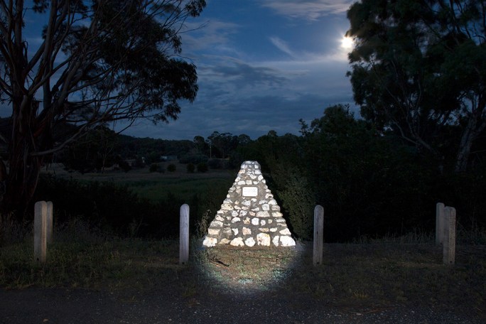The memorial cairn celebrating the discovery of gold at this place in 1852