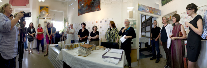 The launch of the 'Bookplates Unbound' project with Helen Cole and Gael Phillips and others
