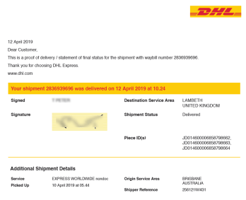 Pack and Send - DHL Delivery Proof