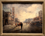 Herb Carstens  Sunday Morning (Street scene Toowoomba) 1961 oil on comp&nbsp;board