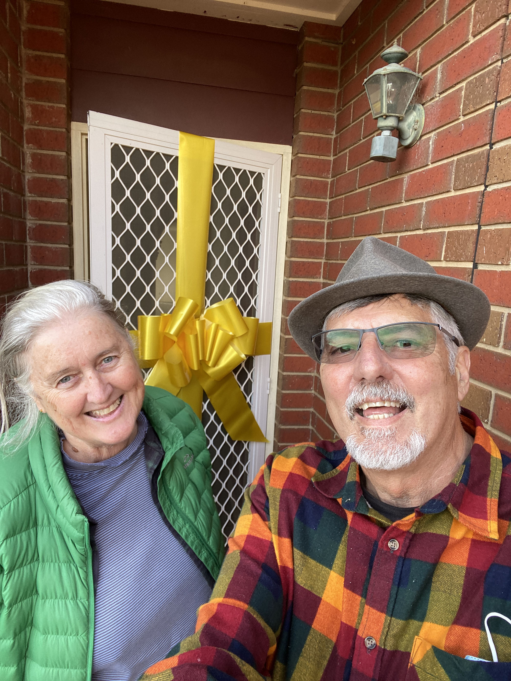 Arriving at our new Home - The Ray White guys have given us a bow