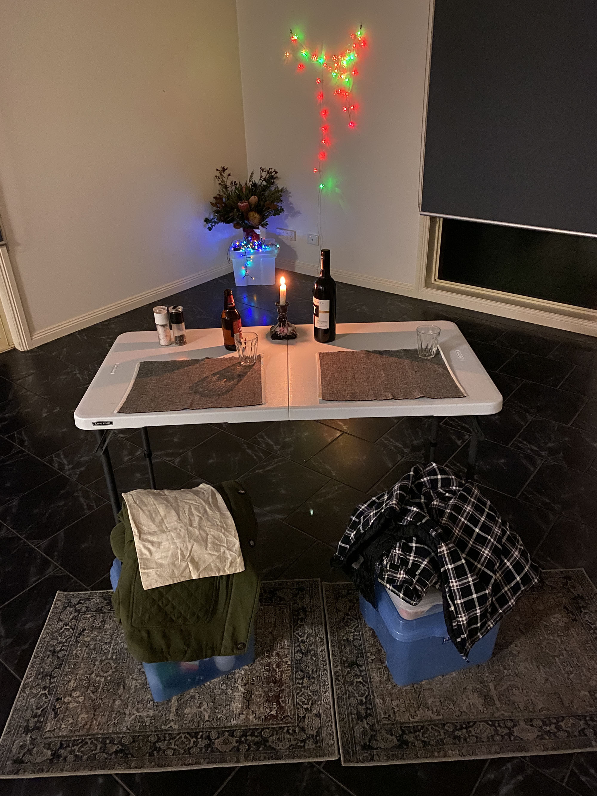 First night without furniture - Thanks Mieke and Matt for the flowers