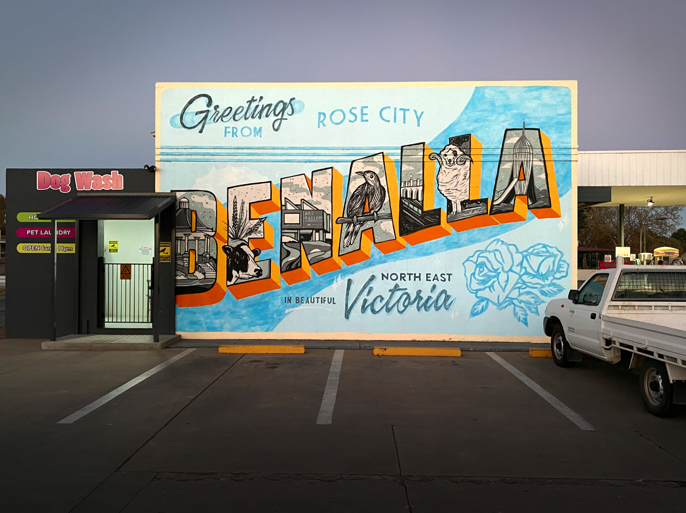 BENALLA Sign on the servo wall just up the street