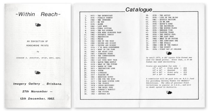 Burstow catalogue for 'Within Reach' at Imagery Gallery 1982