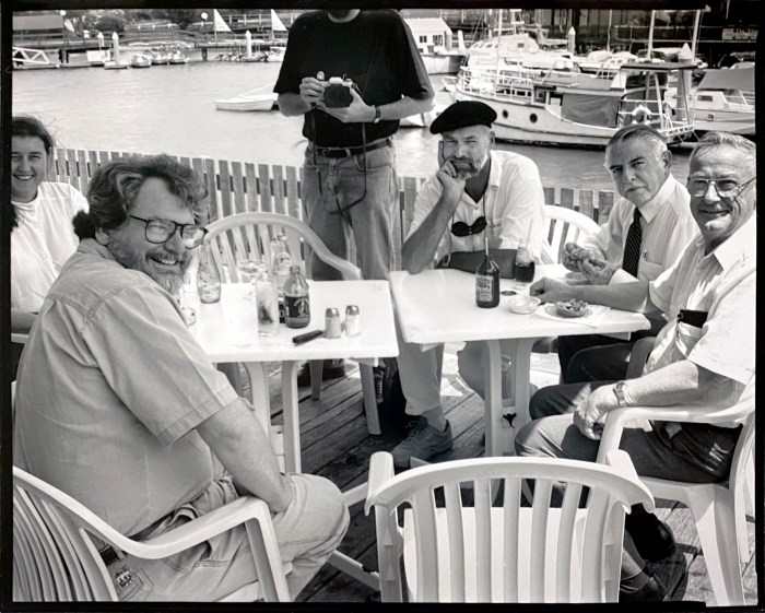 Burstow, Niel Perkins, Maris Rusis, Victoria Cooper and Doug Spowart (torso) at Noosa PHOTO Zigi Georges