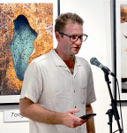 Nic addresses the audience at his exhibition SALT FRAMES&nbsp;opening